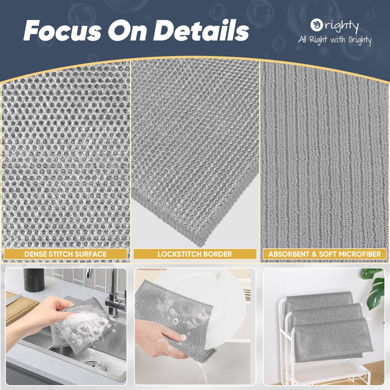 Orighty Multipurpose Wire Dishwashing Rag 12 Pcs  Upgraded Double-Layer Non-Scratch Wire Dish Cleaning Cloths  Reusable Steel Scrubber for Kitchen  Powerful Dishcloth Rag for Cookware  Grey  7""x8"" - Image 3